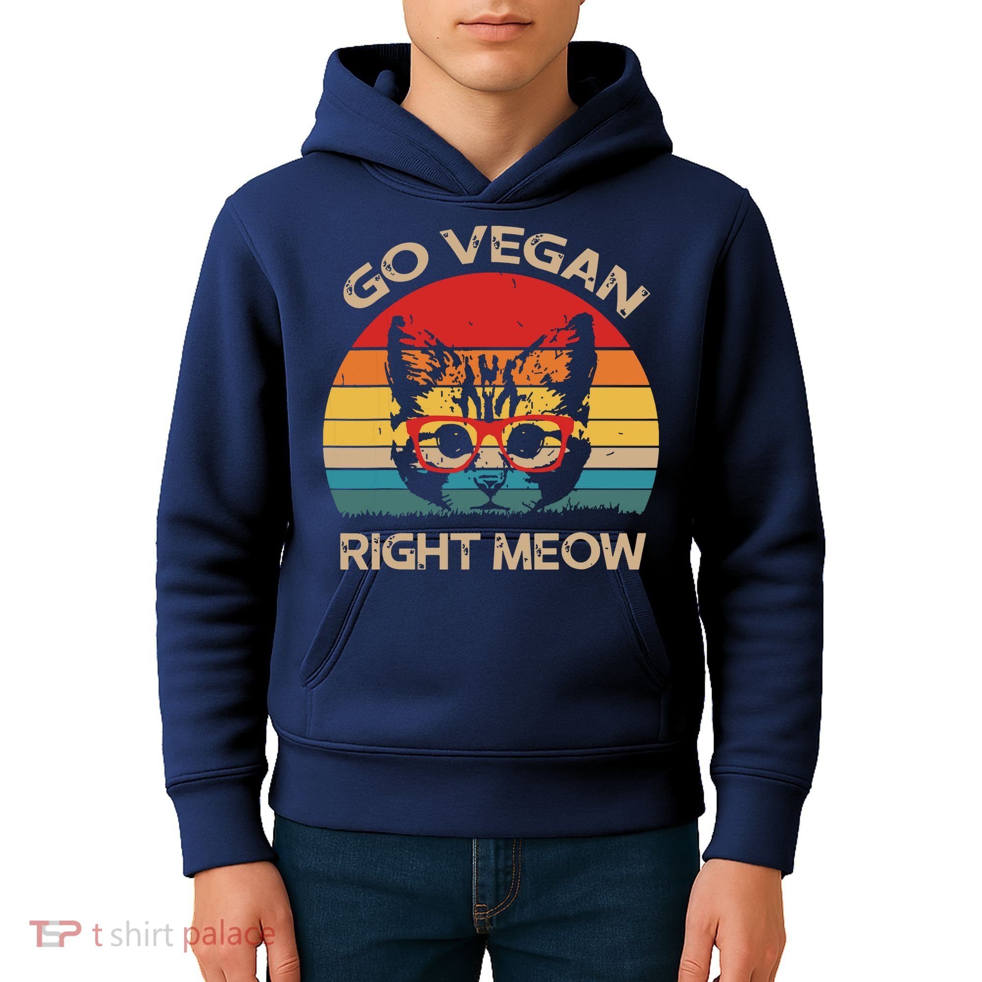 Go Vegan Right Meow Funny Cat Vegan Kids Hoodie