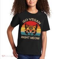 Go Vegan Right Meow Funny Cat Vegan Kids T-Shirt thumb 2