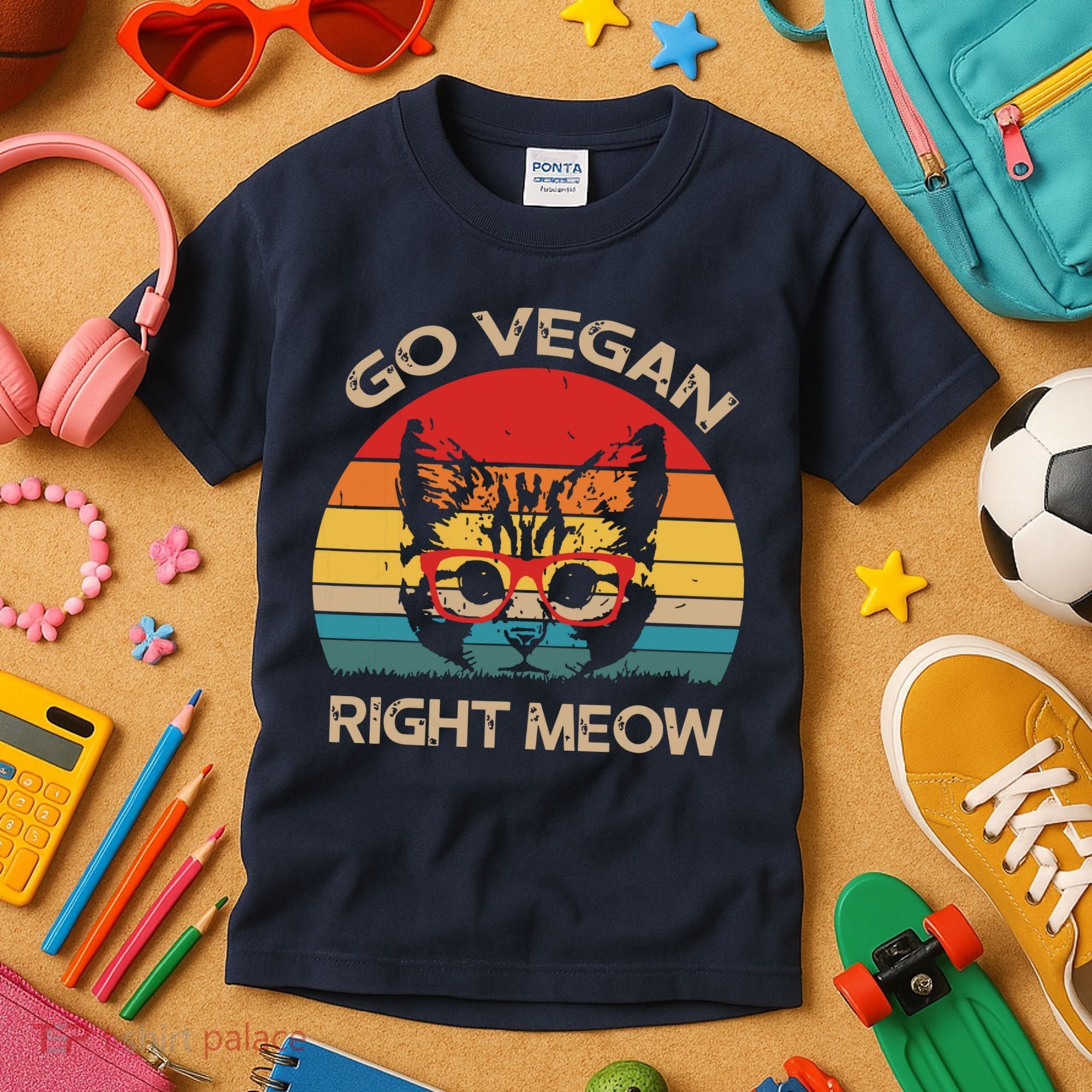 Go Vegan Right Meow Funny Cat Vegan Kids T-Shirt