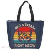 Go Vegan Right Meow Funny Cat Vegan Tote Bag thumb 0