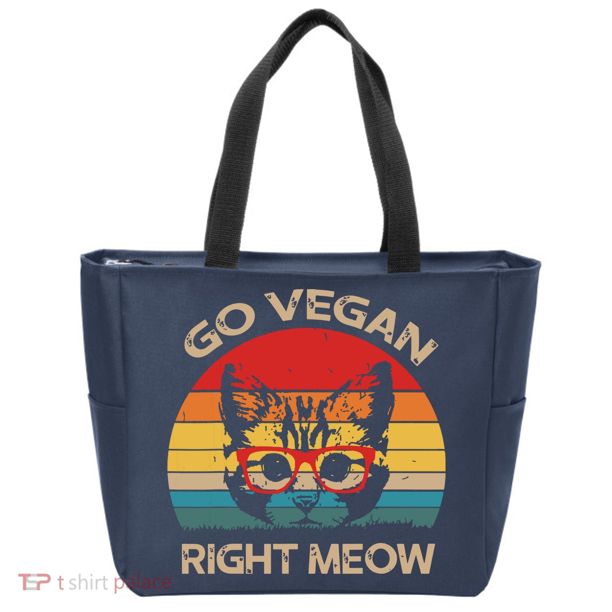 Go Vegan Right Meow Funny Cat Vegan Tote Bag