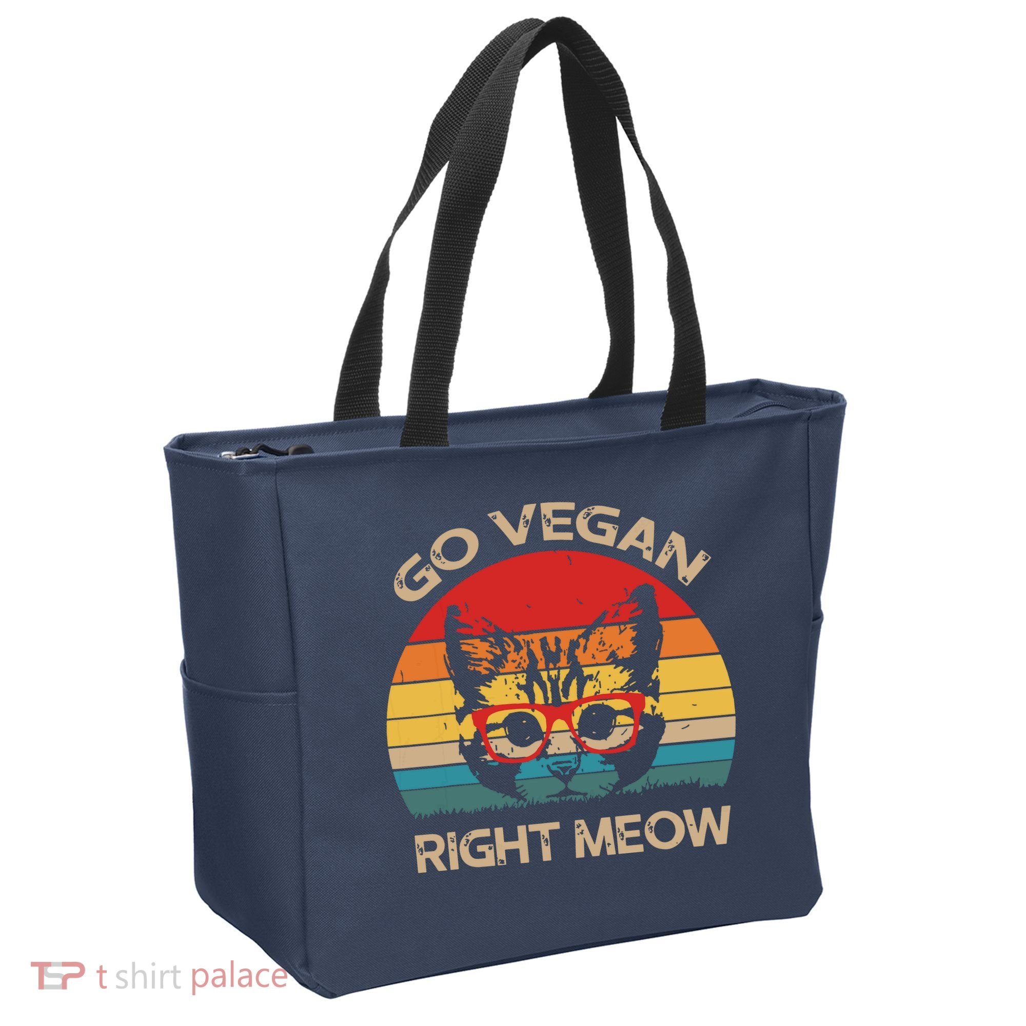 Go Vegan Right Meow Funny Cat Vegan Tote Bag