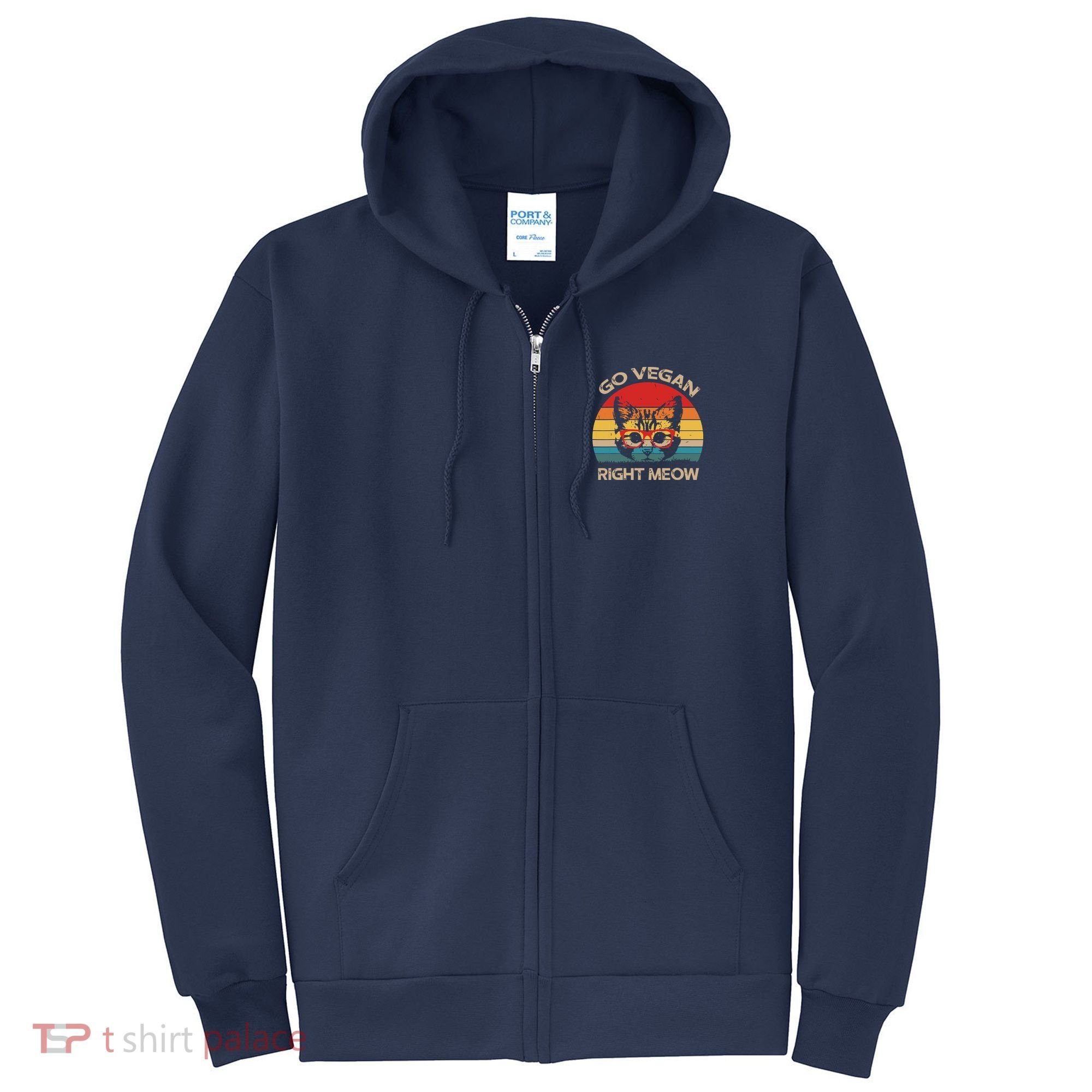 Go Vegan Right Meow Funny Cat Vegan Full Zip Hoodie