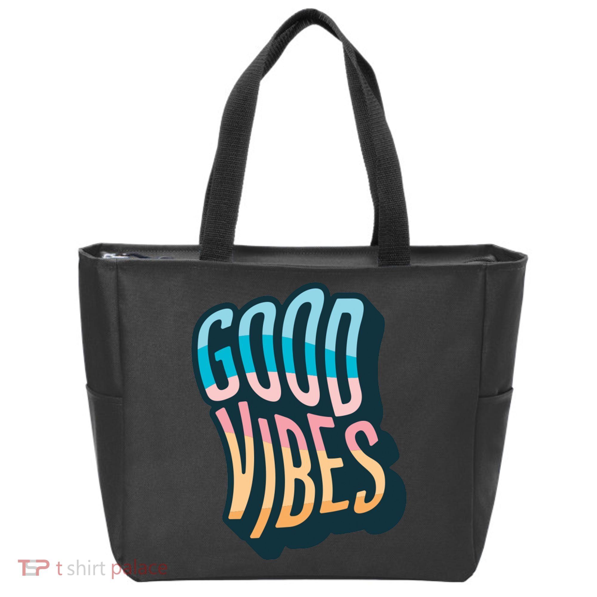 Good Vibes Retro Positive Quote Tote Bag