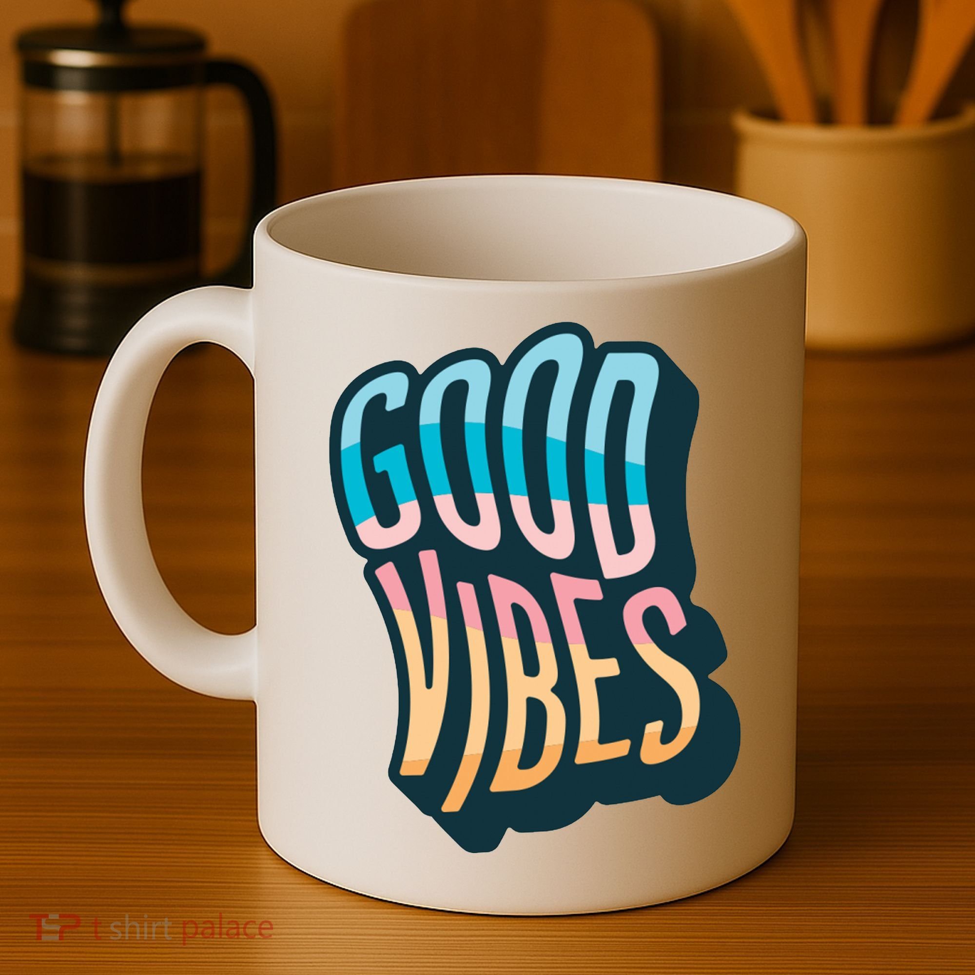 Good Vibes Retro Positive Quote Coffee Mug