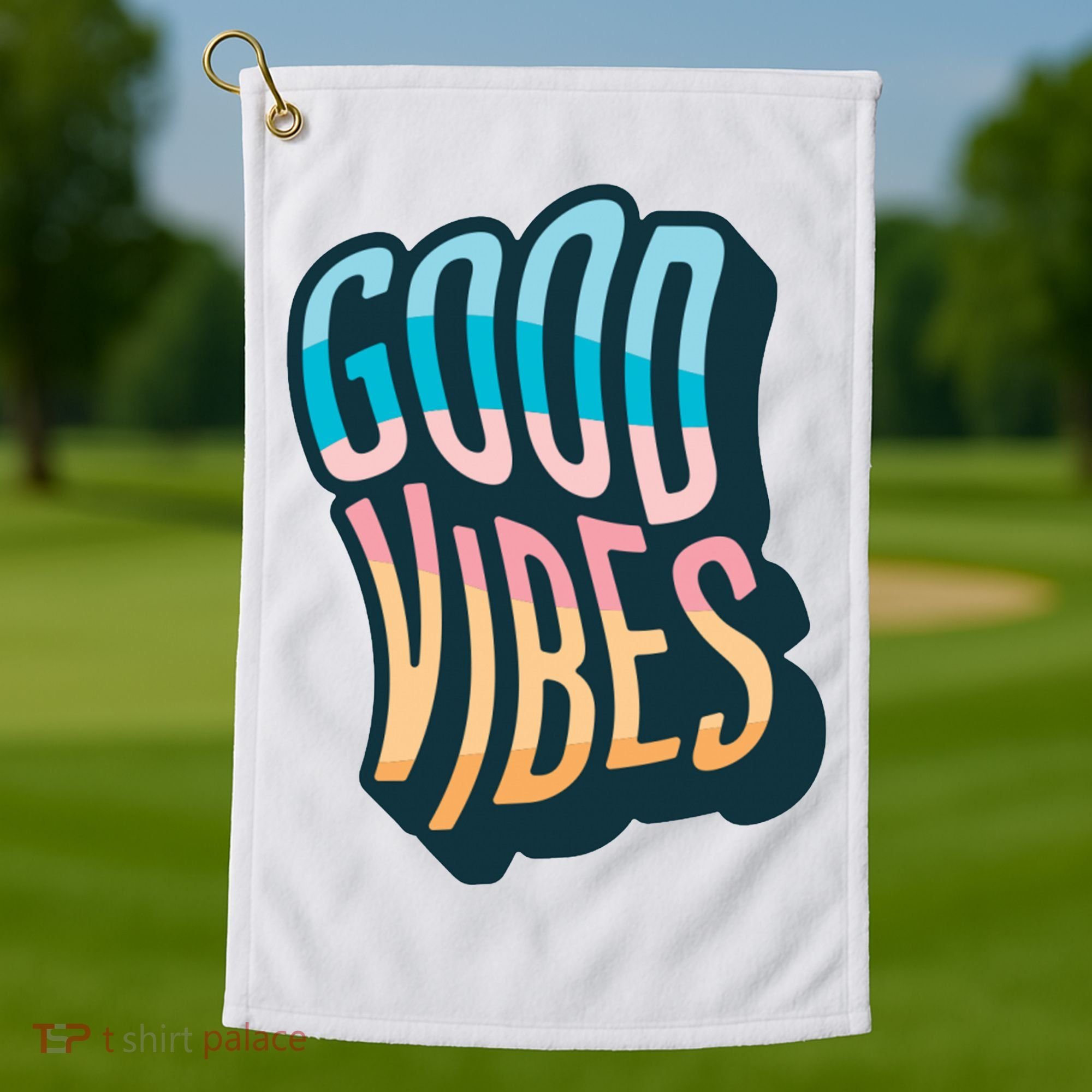 Good Vibes Retro Positive Quote Golf Towel