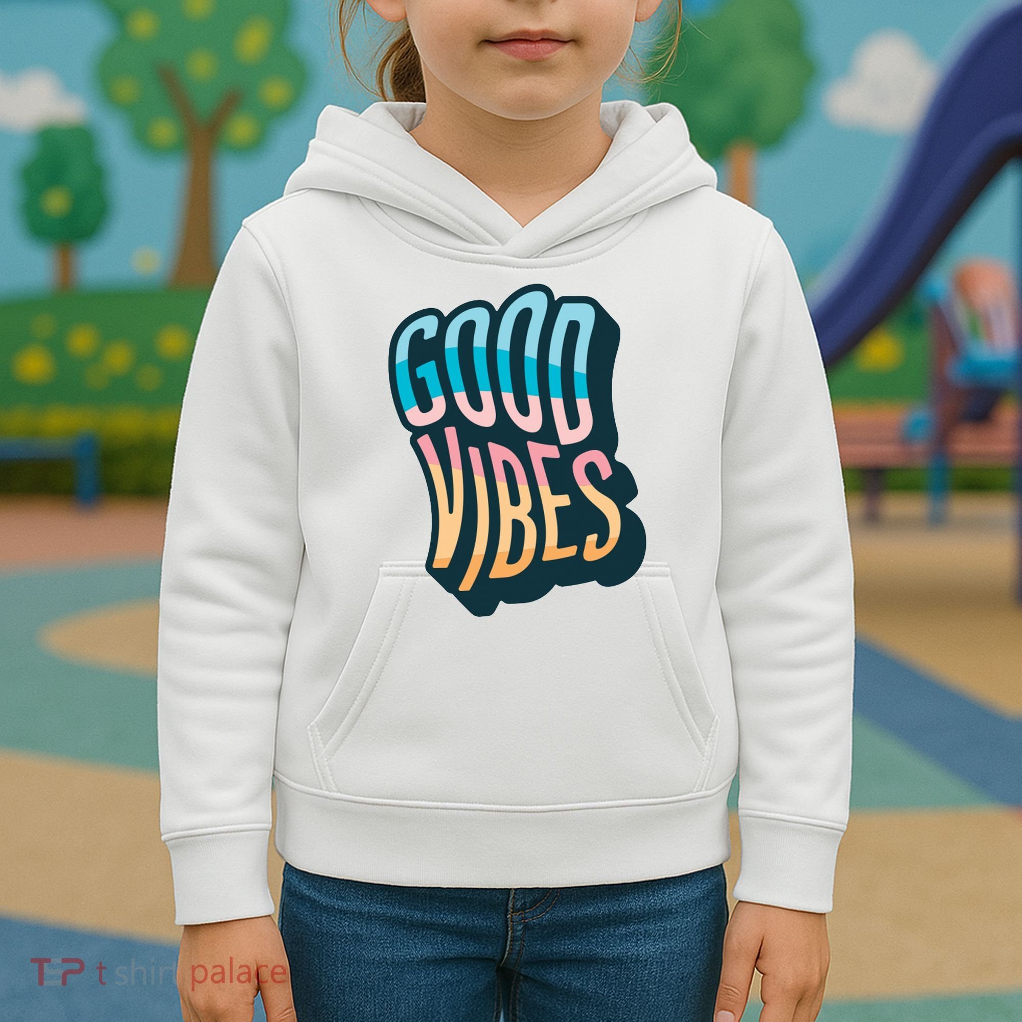 Good Vibes Retro Positive Quote Kids Hoodie