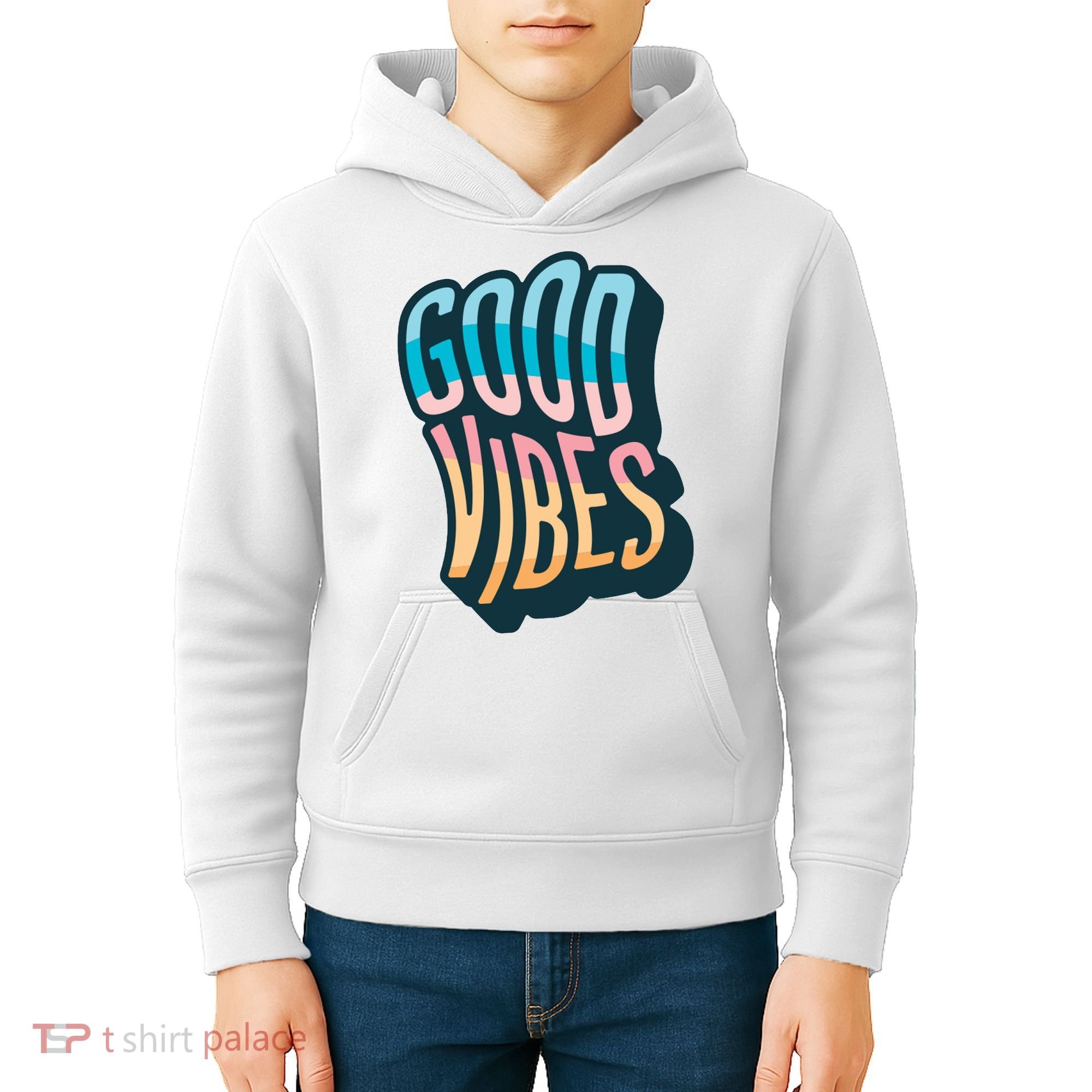 Good Vibes Retro Positive Quote Kids Hoodie