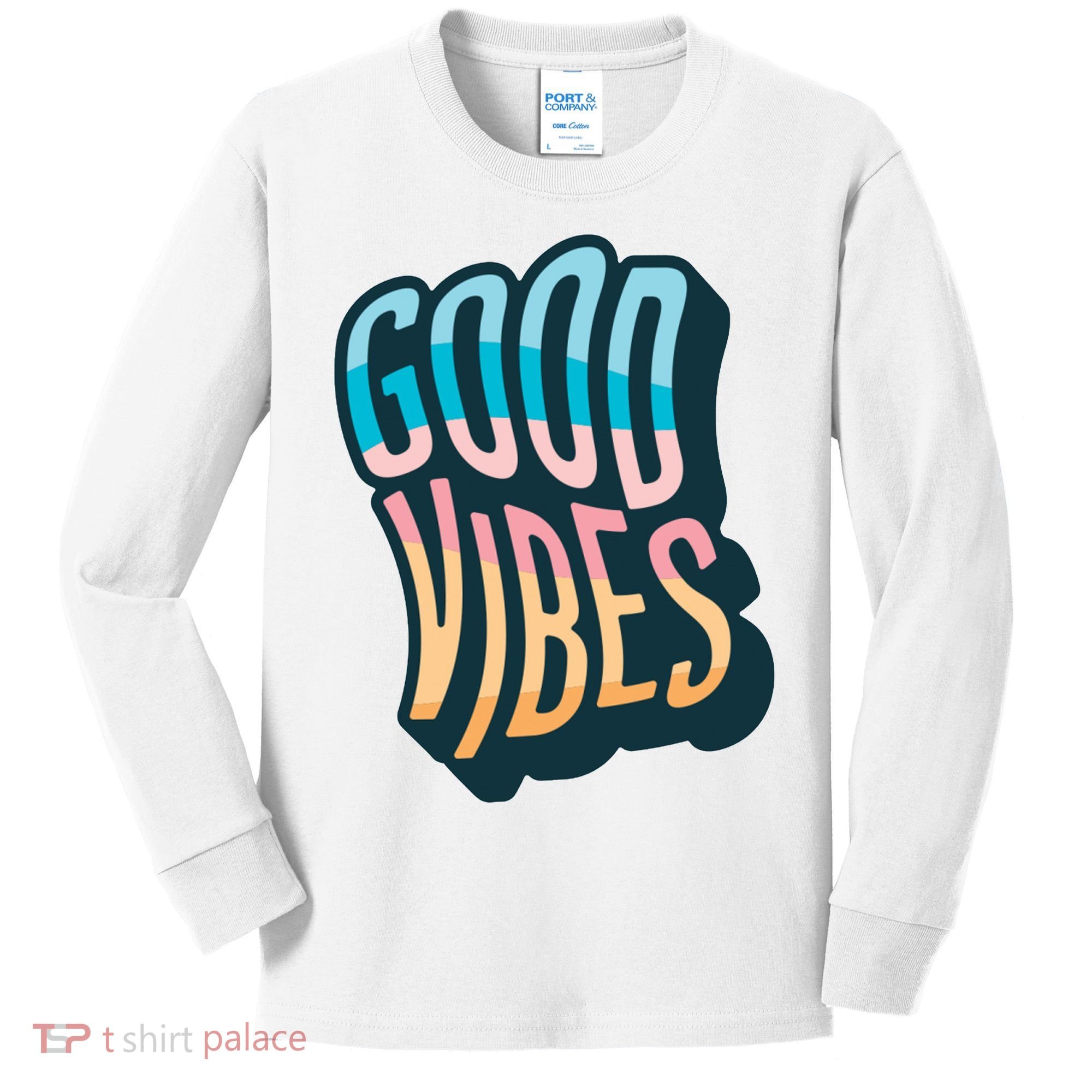 Good Vibes Retro Positive Quote Kids Long Sleeve Shirt