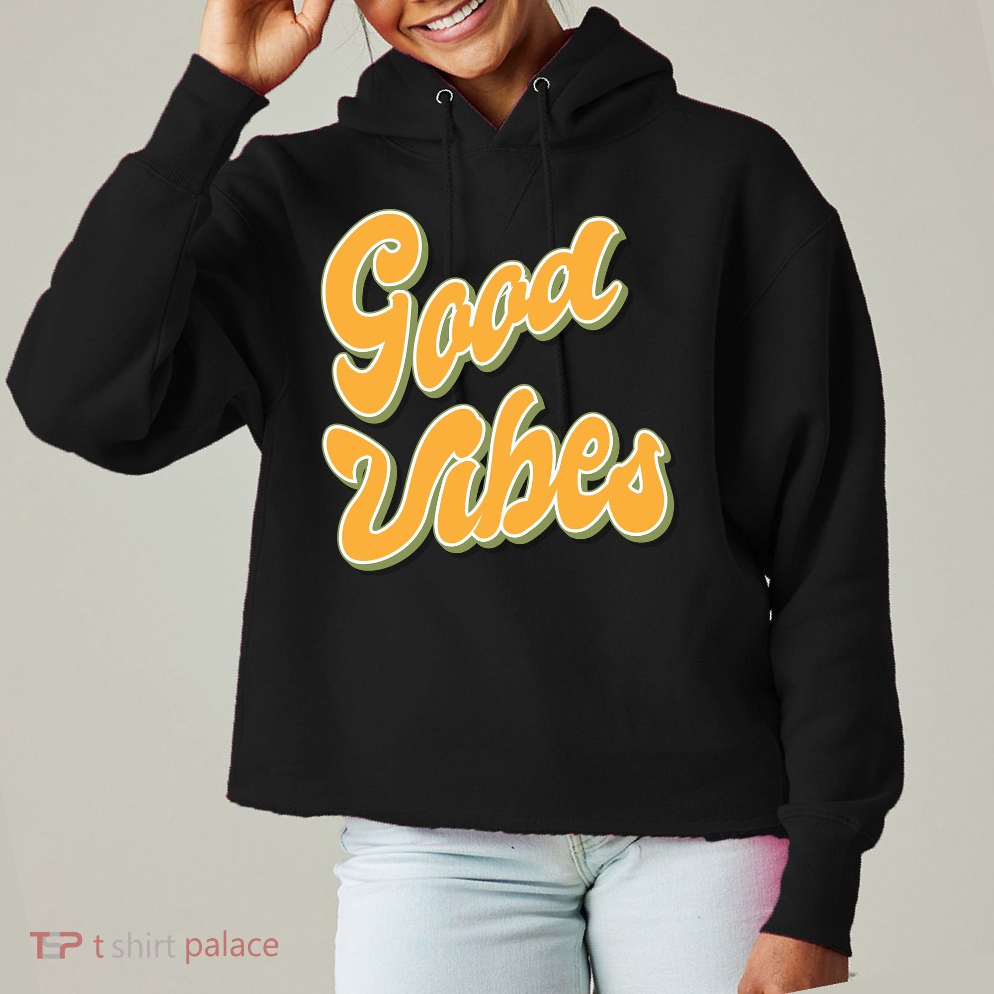 Good Vibes Retro Fun Ladies Heavyweight Boxy Pullover Hoodie