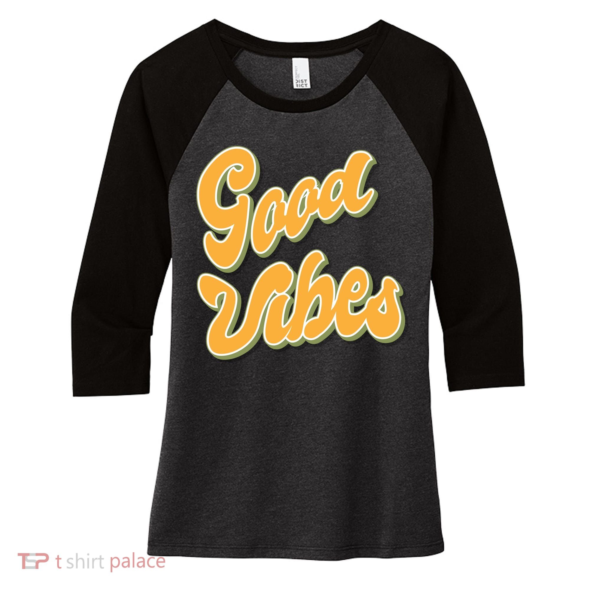 Good Vibes Retro Fun Women's Tri-Blend 3/4-Sleeve Raglan Shirt