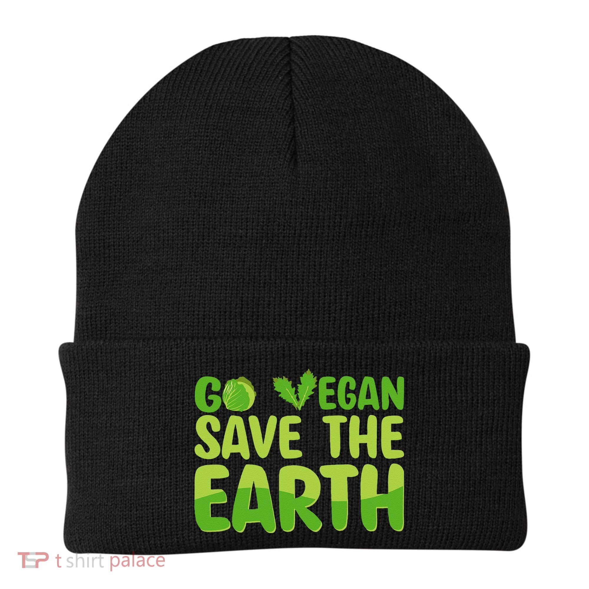 Go Vegan Save The Earth Planet Globe Earth Day April 22 Beanie