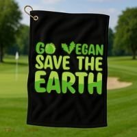 Go Vegan Save The Earth Planet Globe Earth Day April 22 Golf Towel thumb 1