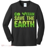 Go Vegan Save The Earth Planet Globe Earth Day April 22 Kids Long Sleeve Shirt thumb 0