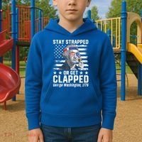 George Washington 1776 Stay Strapped Or Get Clapped Kids Hoodie thumb 2