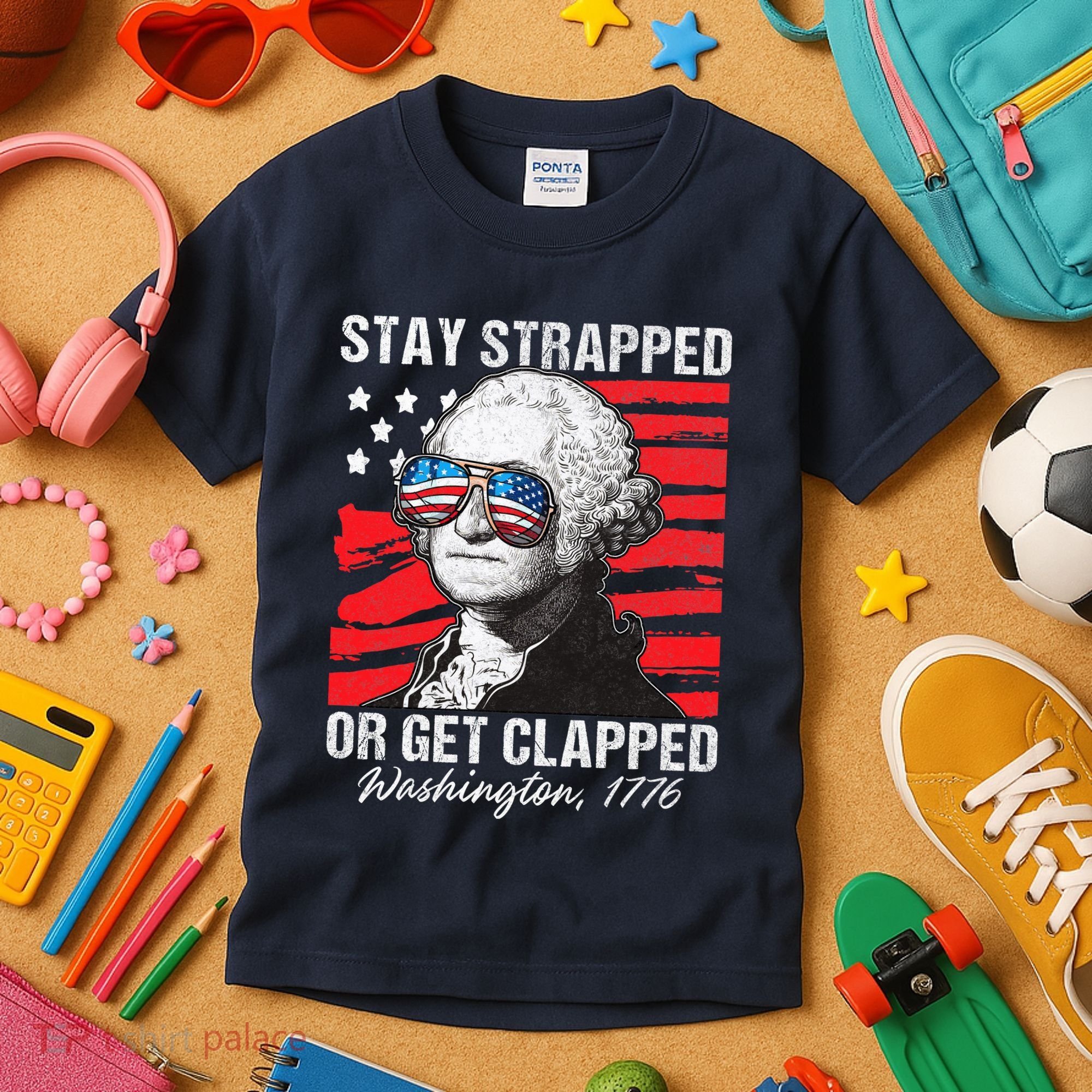 George Washington 1776 Stay Strapped Kids T-Shirt