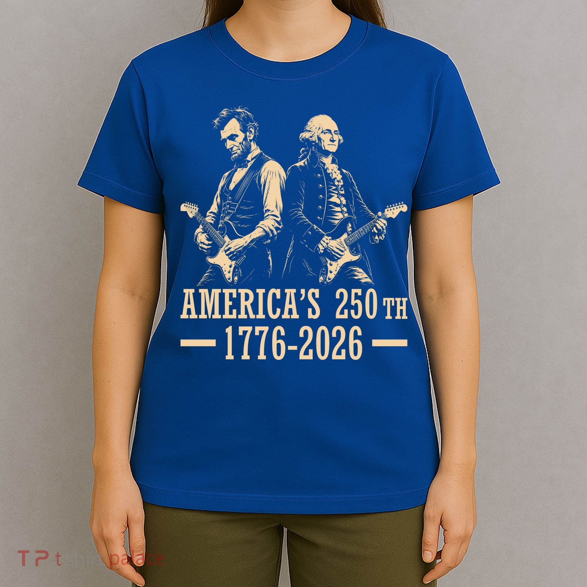 George Washington Abe Lincoln Guitar America's 250th Anniversary T-Shirt