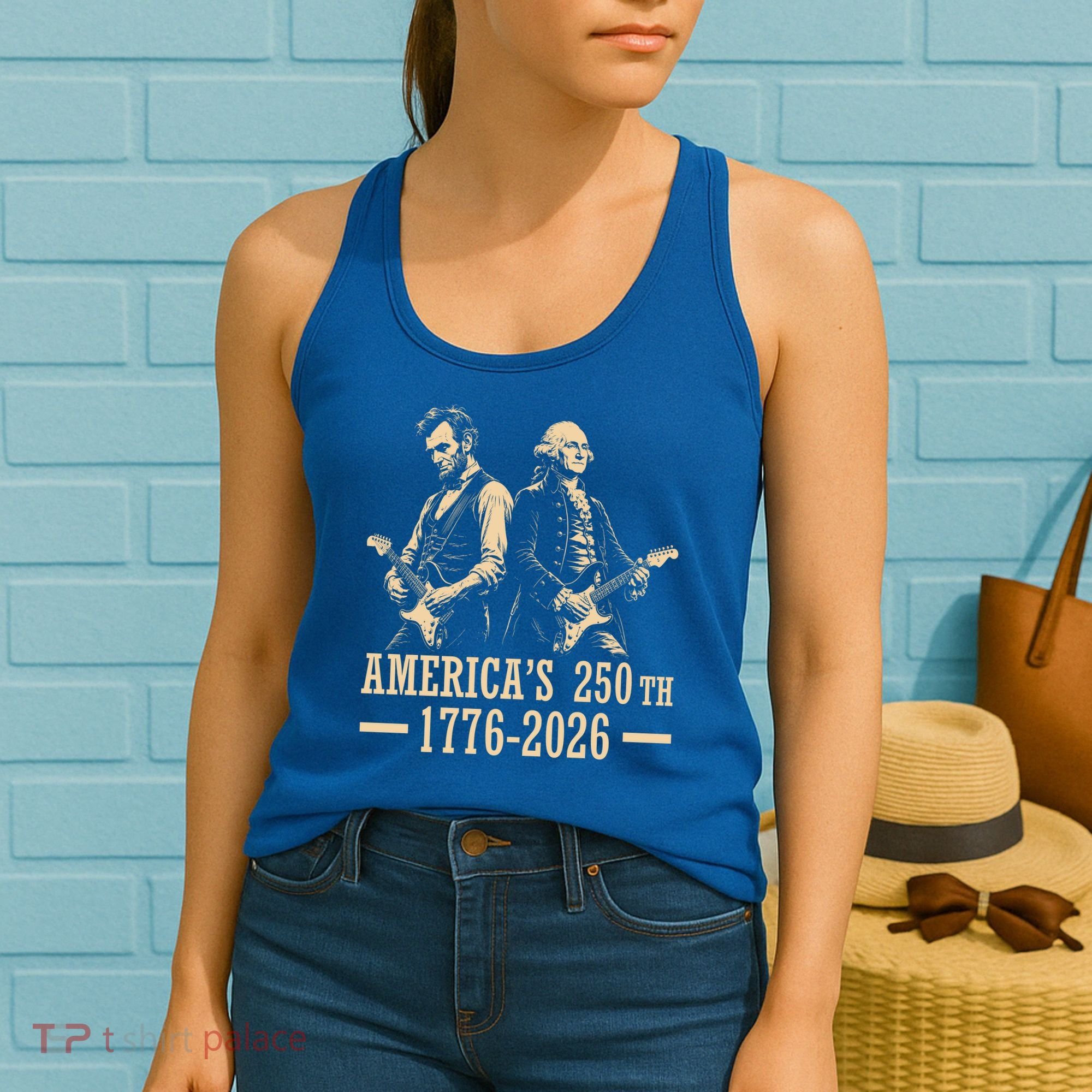 George Washington Abe Lincoln Guitar America's 250th Anniversary Women's Tank Top