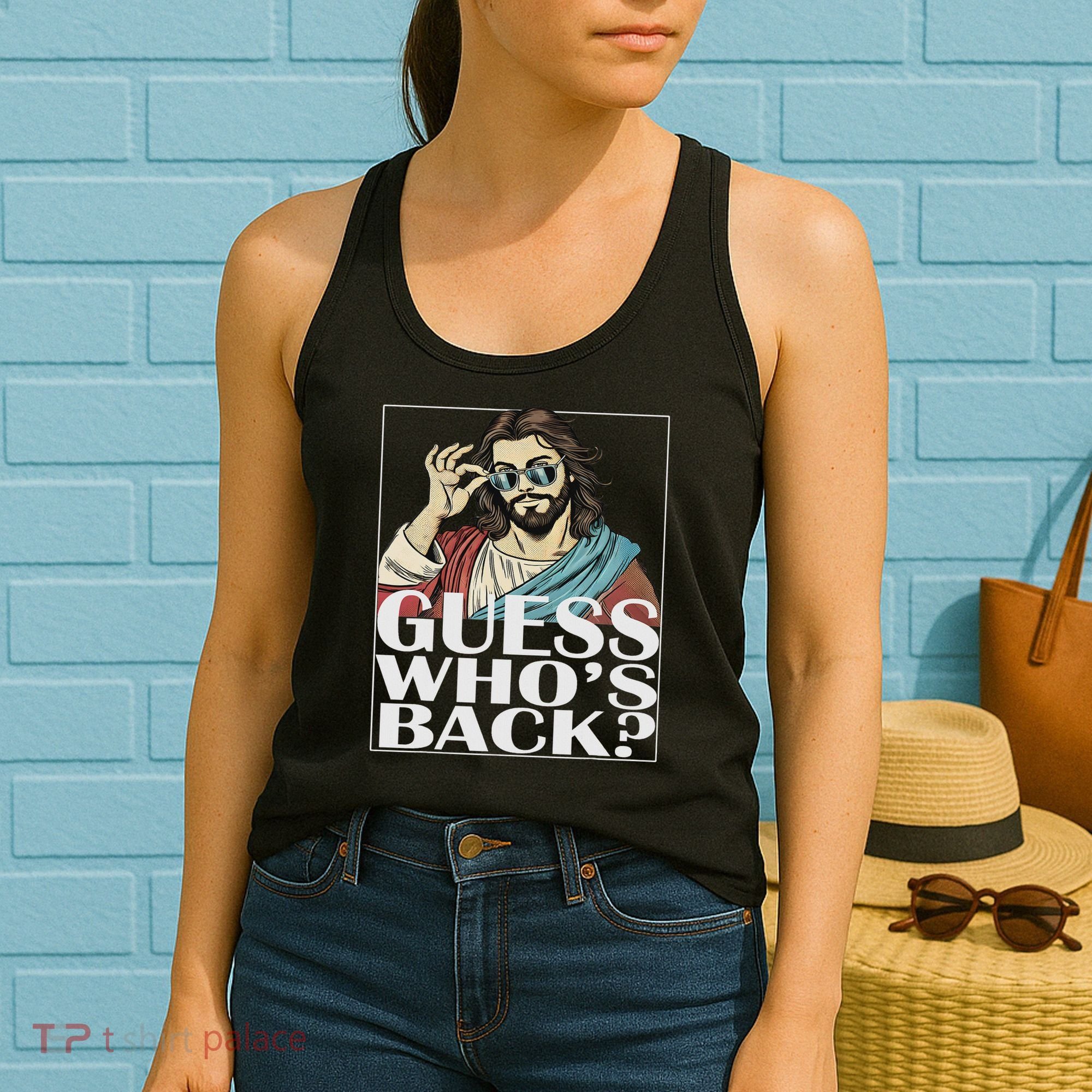 Guess Whos Back Jesus Easter Religious Catholic Women's Tank Top