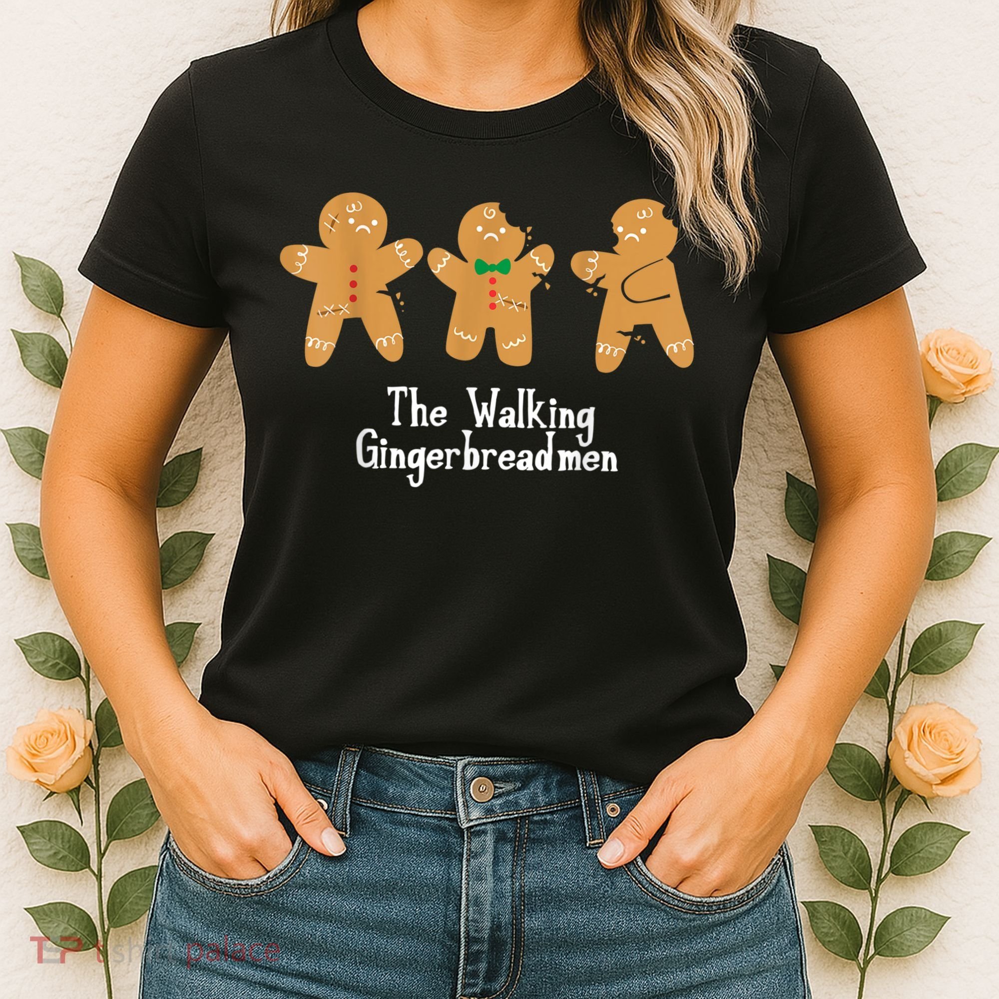 Gingerbread Walking Bread Cookie Baking Cute Christmas Women's T-Shirt