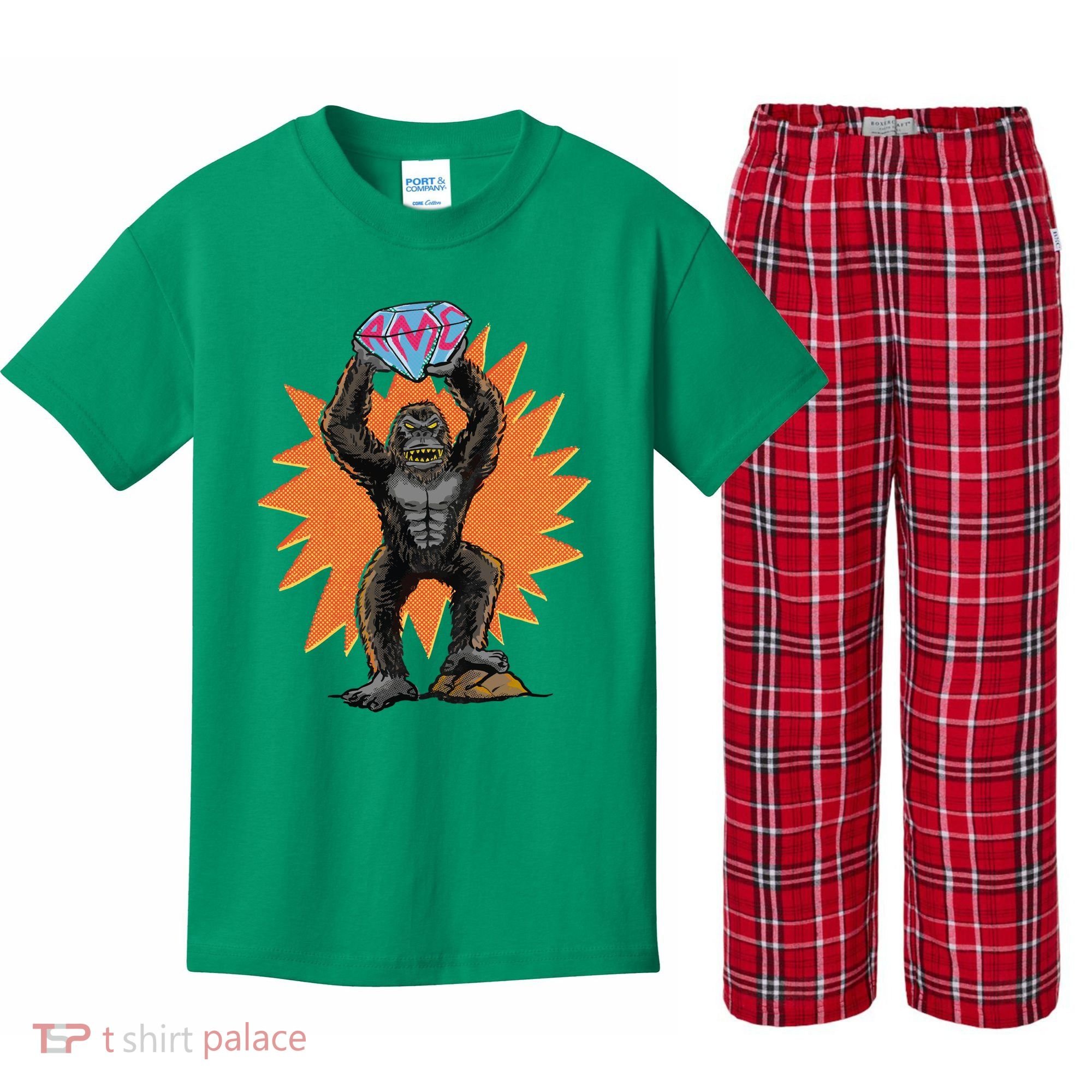 Gorilla With Big Diamond Kids Plaid Pajama Set