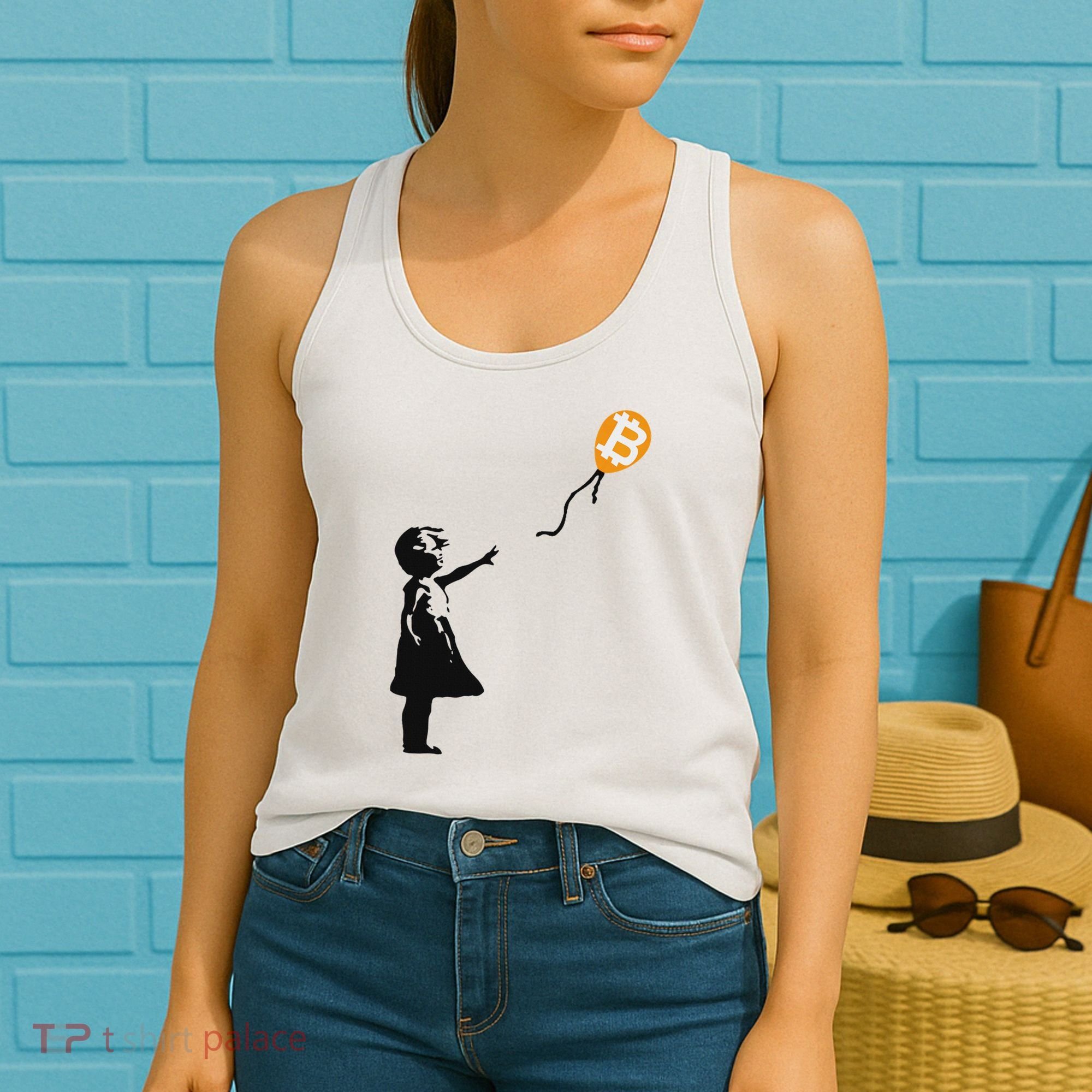 Girl With Btc Balloon Crypto Bitcoin For Cypherpunks Women's Tank Top