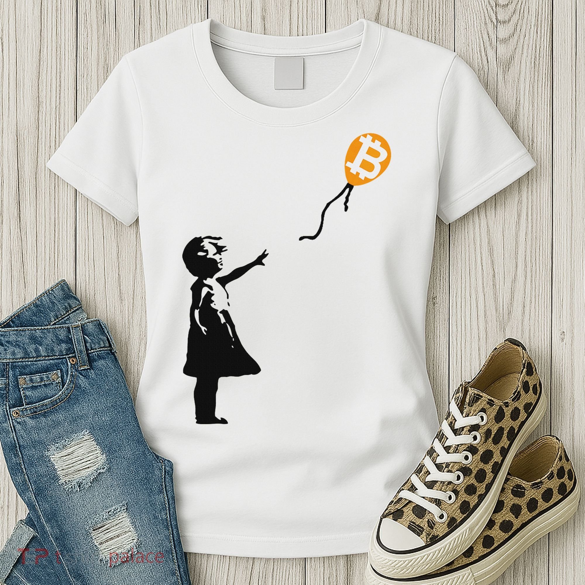 Girl With Btc Balloon Crypto Bitcoin For Cypherpunks Women's T-Shirt
