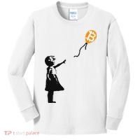 Girl With Btc Balloon Crypto Bitcoin For Cypherpunks Kids Long Sleeve Shirt thumb 0