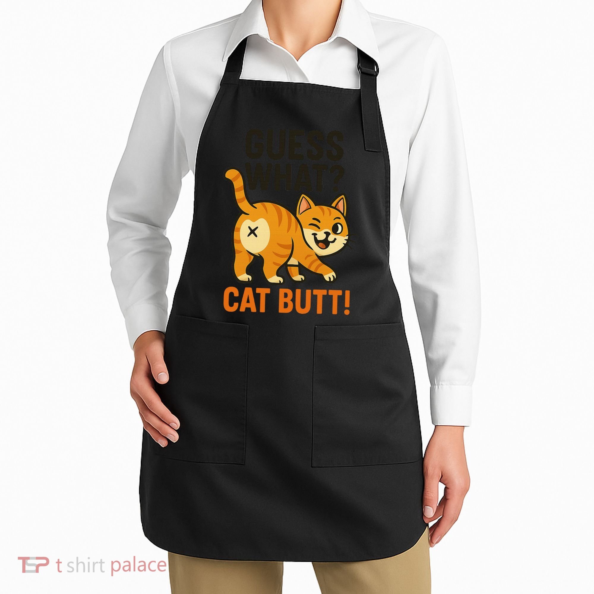 Guess What Cat Butt Funny Animal Humor Retro Cartoon Apron