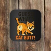 Guess What Cat Butt Funny Animal Humor Retro Cartoon Coaster thumb 0