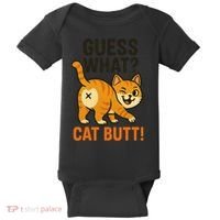 Guess What Cat Butt Funny Animal Humor Retro Cartoon Baby Bodysuit thumb 0
