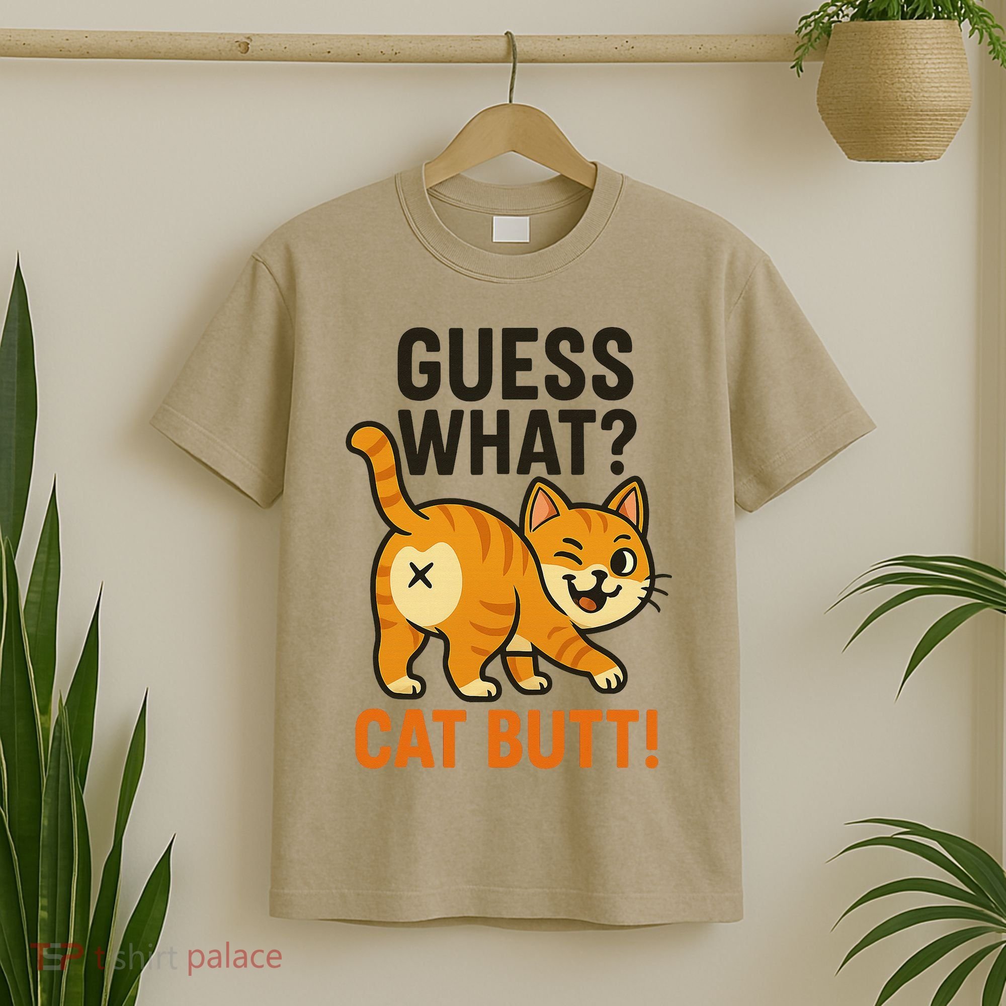 Guess What Cat Butt Funny Animal Humor Retro Cartoon T-Shirt