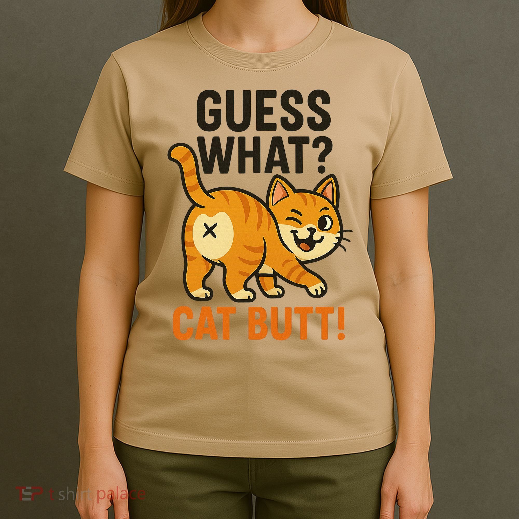 Guess What Cat Butt Funny Animal Humor Retro Cartoon T-Shirt