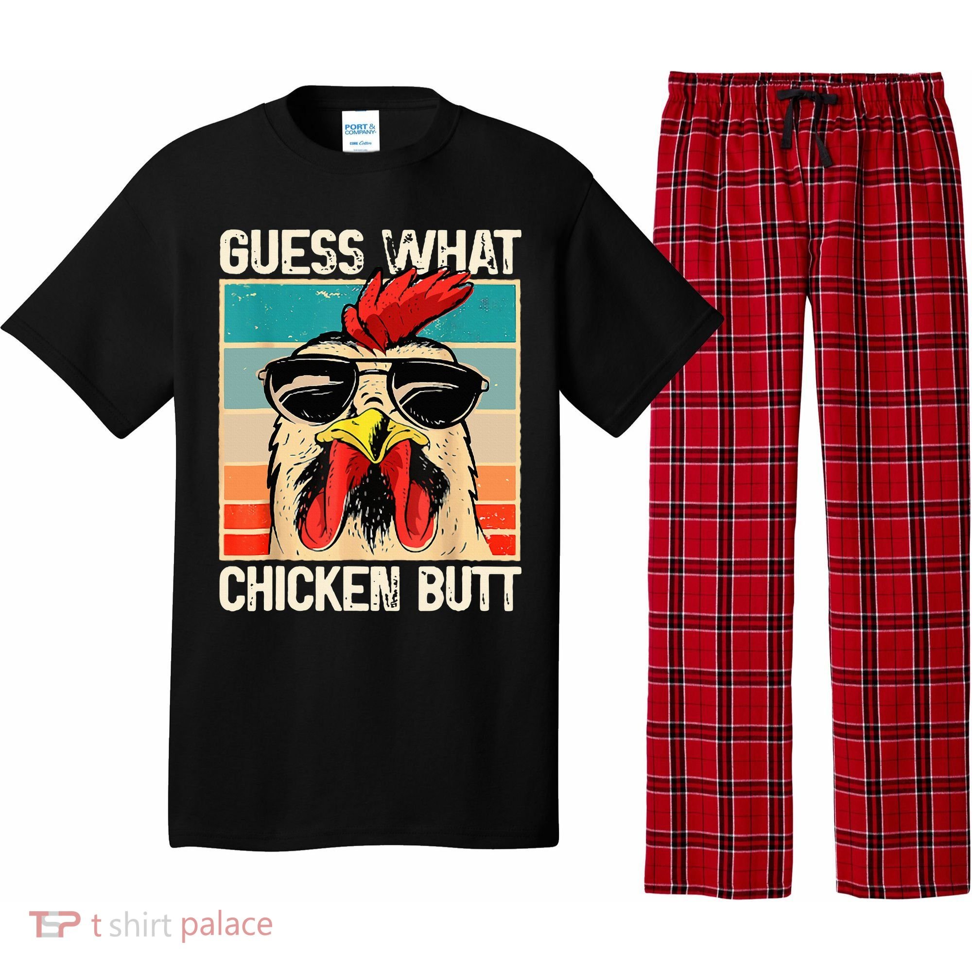 Guess What Chicken Butt Funny Chicken Meme Pajama Set