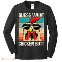 Guess What Chicken Butt Funny Chicken Meme Kids Long Sleeve Shirt thumb 0