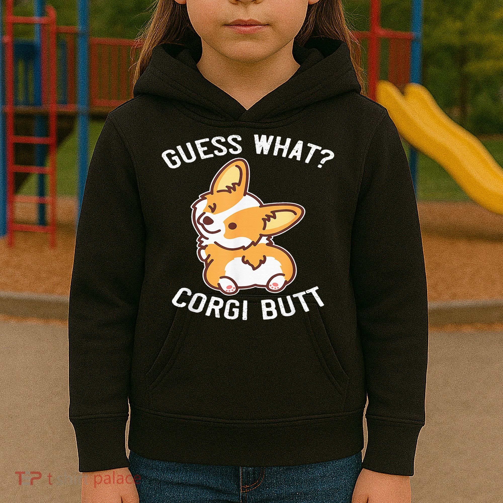 Guess What Corgi Butt Funny Corgi Dog Gift Pun Kids Hoodie
