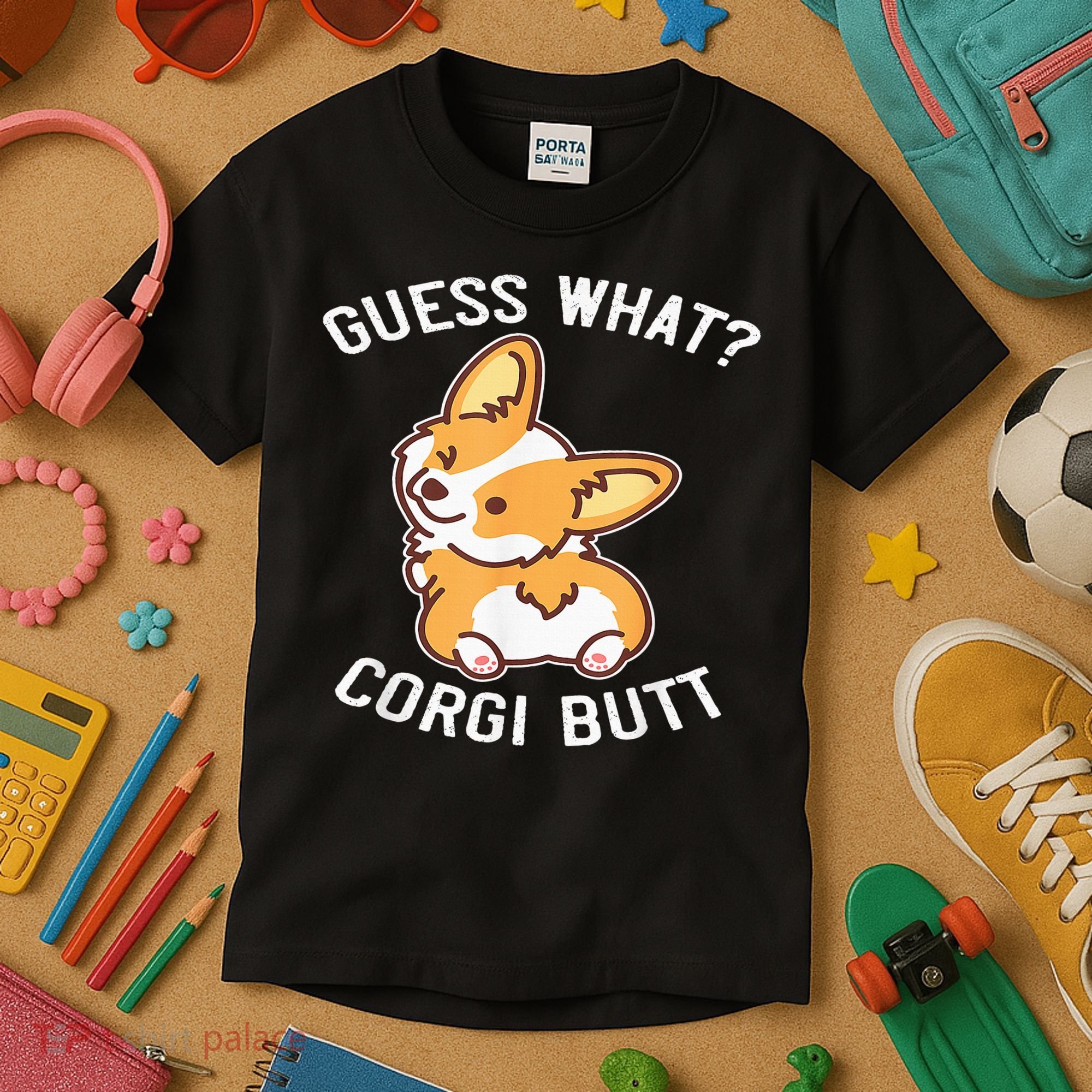 Guess What Corgi Butt Funny Corgi Dog Gift Pun Kids T-Shirt