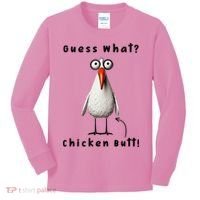 Guess What Chicken Butt Chicken Rooster Meme Funny Costume Kids Long Sleeve Shirt thumb 0
