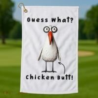 Guess What Chicken Butt Chicken Rooster Meme Funny Costume Golf Towel thumb 1
