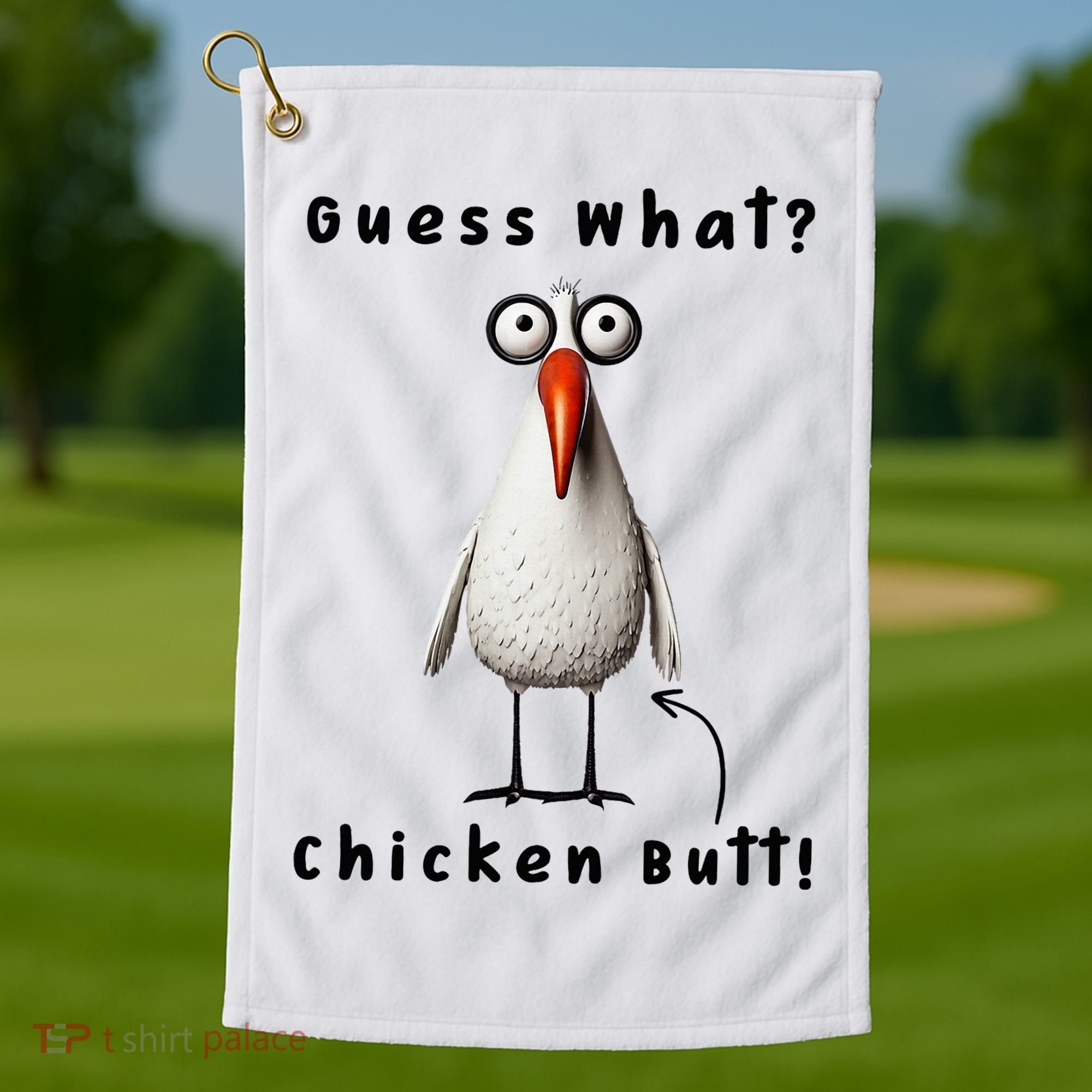 Guess What Chicken Butt Chicken Rooster Meme Funny Costume Golf Towel