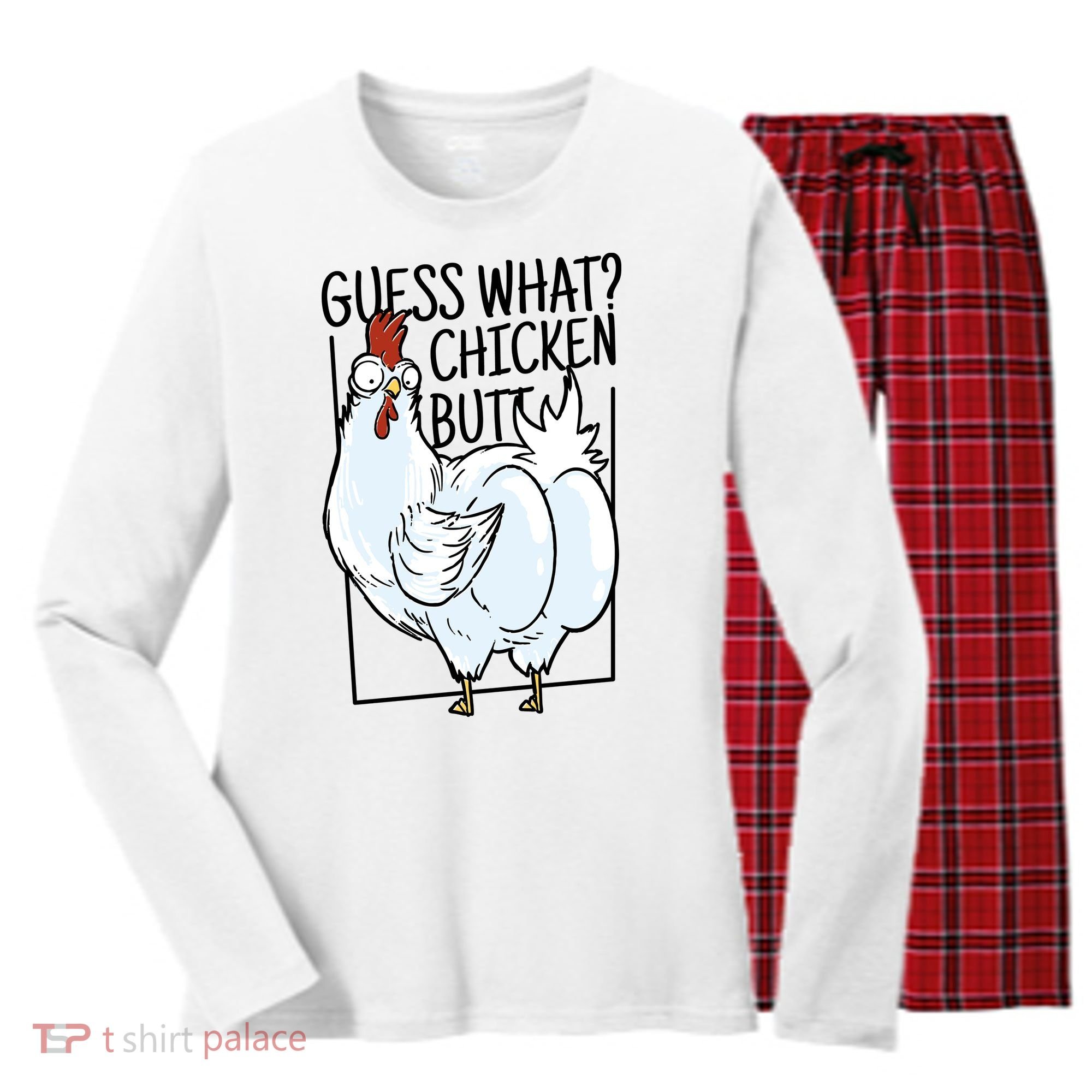 Guess What Chicken Butt Funny Women's Long Sleeve Flannel Pajama Set 