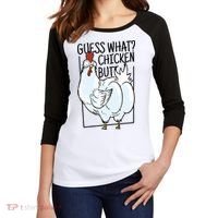Guess What Chicken Butt Funny Women's Tri-Blend 3/4-Sleeve Raglan Shirt thumb 2