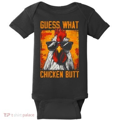 Guess What Chicken Butt Funny Saying Rooster Baby Bodysuit