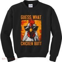 Guess What Chicken Butt Funny Saying Rooster Kids Sweatshirt thumb 0