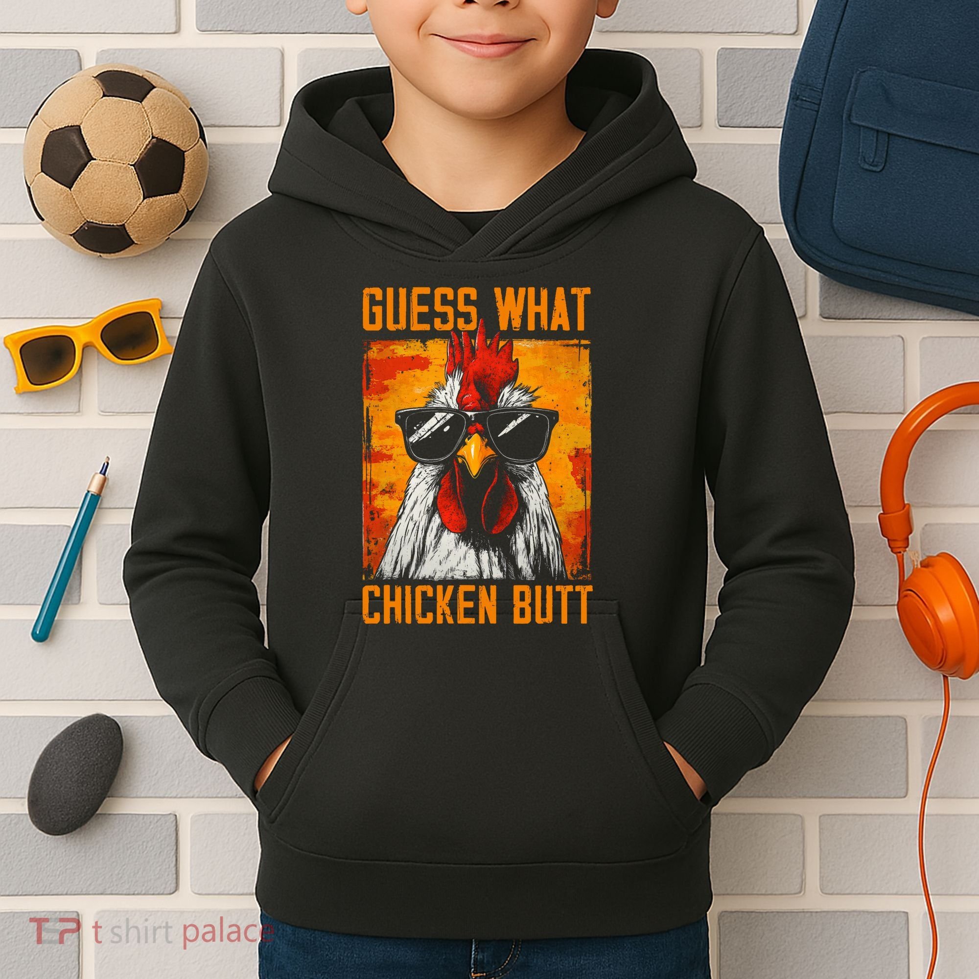 Guess What Chicken Butt Funny Saying Rooster Kids Hoodie