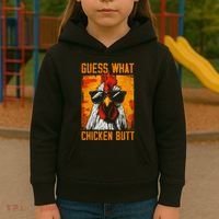 Guess What Chicken Butt Funny Saying Rooster Kids Hoodie thumb 3