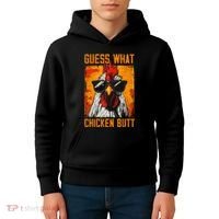 Guess What Chicken Butt Funny Saying Rooster Kids Hoodie thumb 4