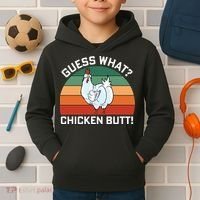 Guess What? Chicken Butt Funny Kids Hoodie thumb 2