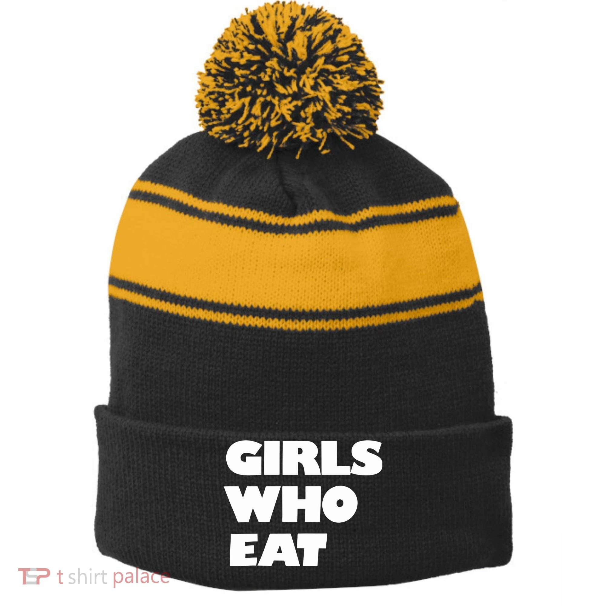 Girls Who Eat Muscle Stripe Pom Pom Beanie