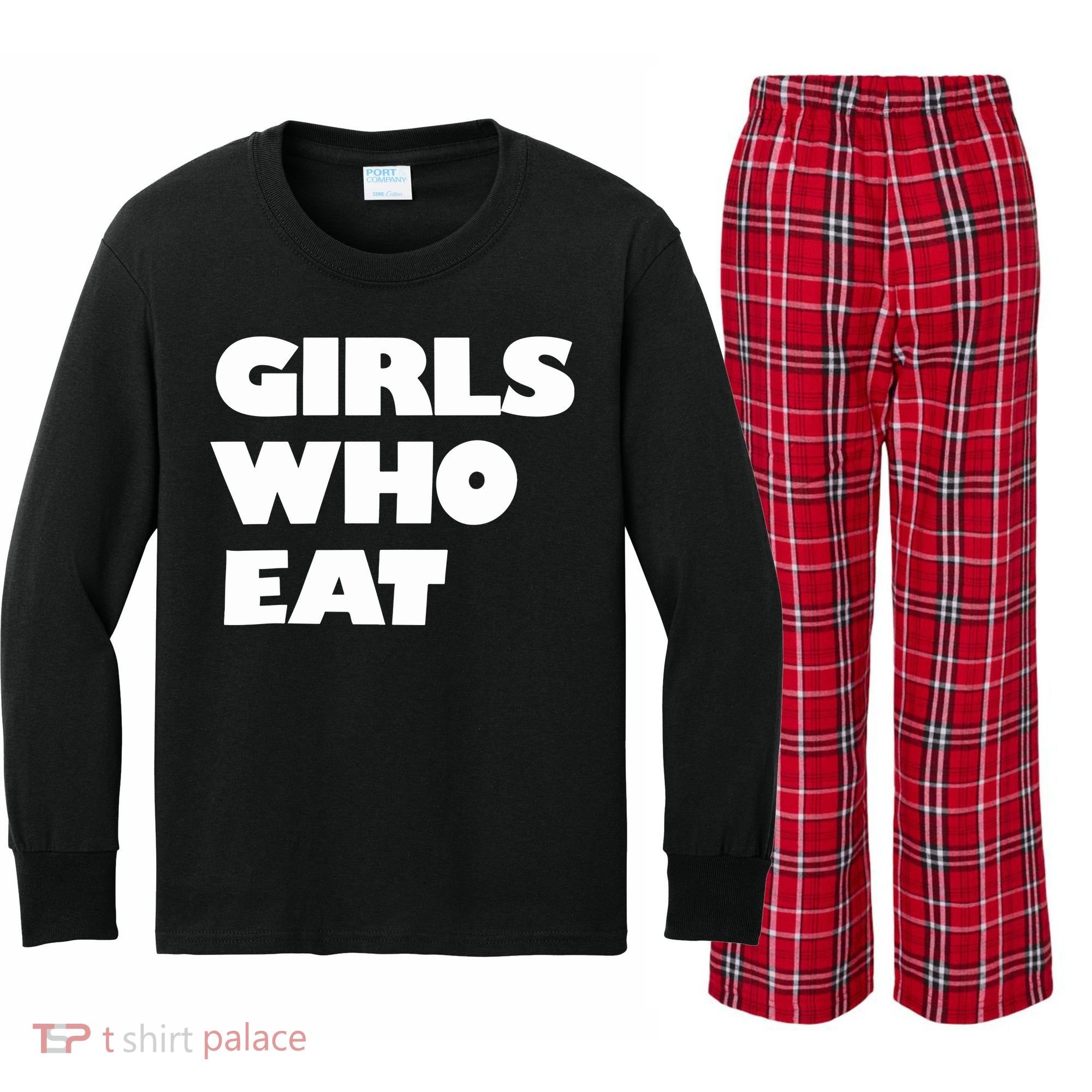 Girls Who Eat Muscle Kids Long Sleeve Plaid Pajama Set